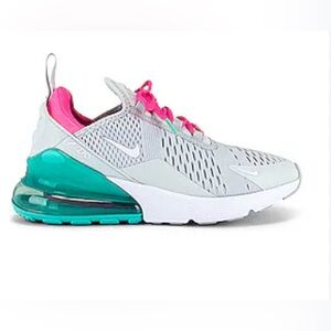 Nike Air Max 270 Sneaker in Pure Platinum, White, Pink Blast & Aurora